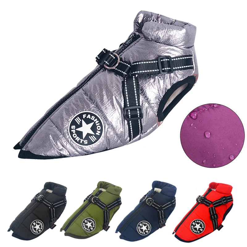 Waterproof Dog Coat with Built-in Harness - Winter Jacket for Large Dogs