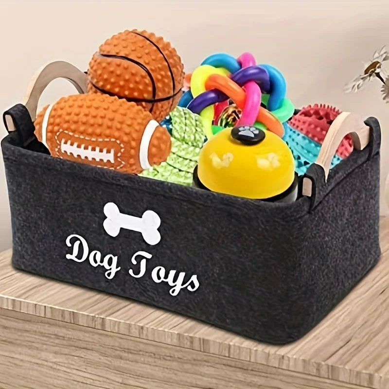 Felt Pet Toy Storage Box - Organiser Basket for Dog Toys, Blankets & Accessories