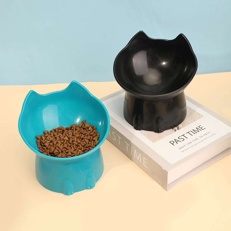 Elevated Cat Bowl - Raised Tilted Feeding Dish with Anti-Tip Base & Neck Protection