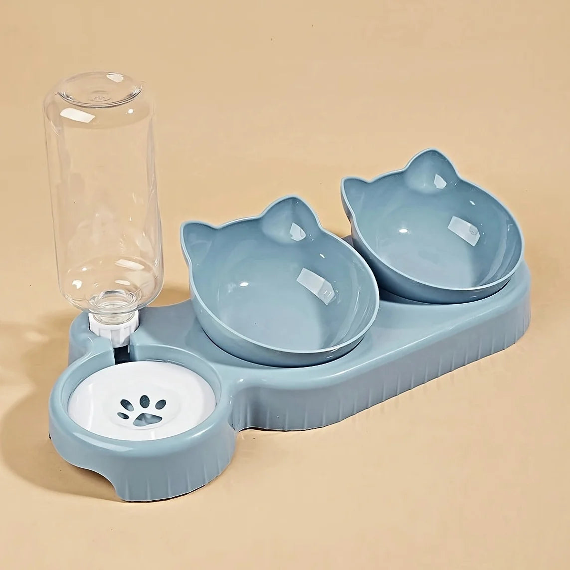 3-in-1 Elevated Cat Bowl Set - Tilted Feeding Dish with Water Feeder & Neck Protection