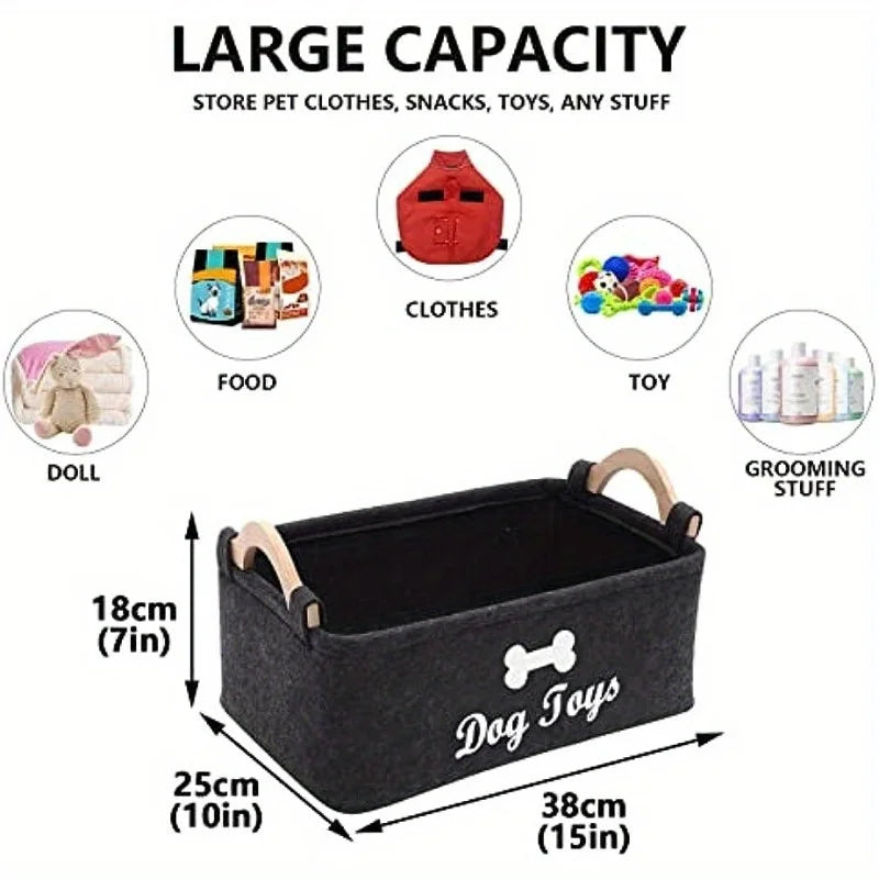 Felt Pet Toy Storage Box - Organiser Basket for Dog Toys, Blankets & Accessories