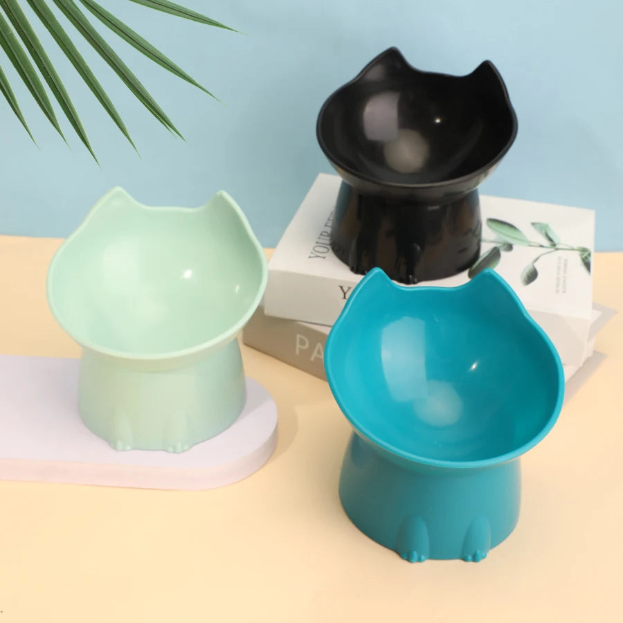 Elevated Cat Bowl - Raised Tilted Feeding Dish with Anti-Tip Base & Neck Protection