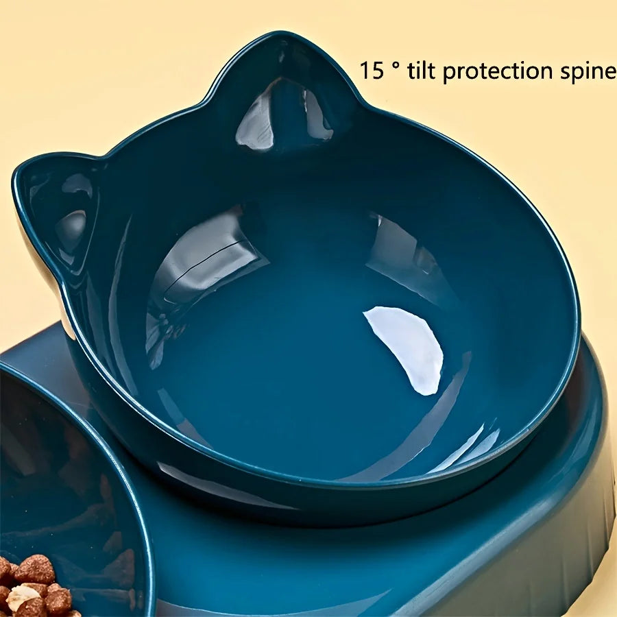 3-in-1 Elevated Cat Bowl Set - Tilted Feeding Dish with Water Feeder & Neck Protection