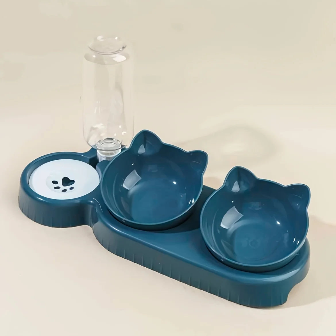 3-in-1 Elevated Cat Bowl Set - Tilted Feeding Dish with Water Feeder & Neck Protection