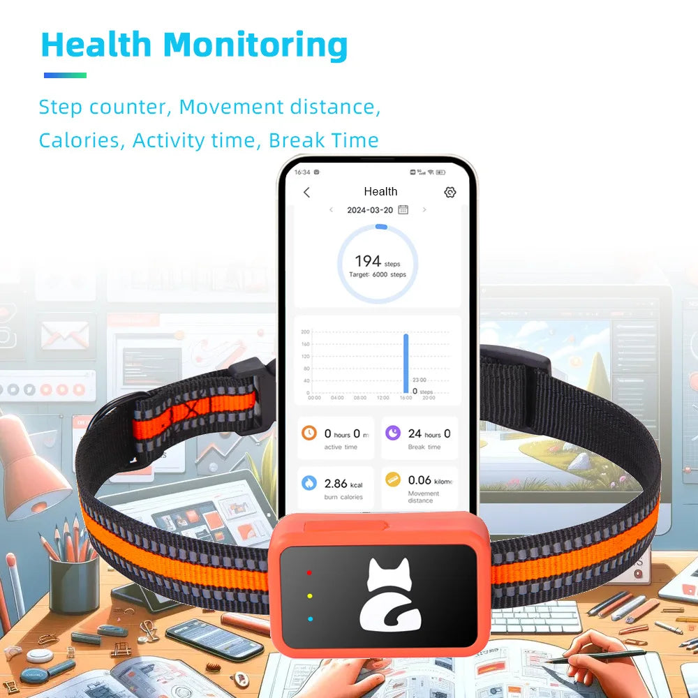 4G GPS Tracker for Dogs & Cats - Waterproof Pet Locator with Health Monitor